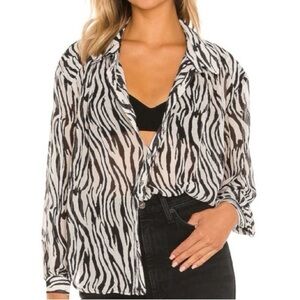 Free People Ciara Zebra Print Sheer Chiffon Flowy Button Up Blouse | Size Large